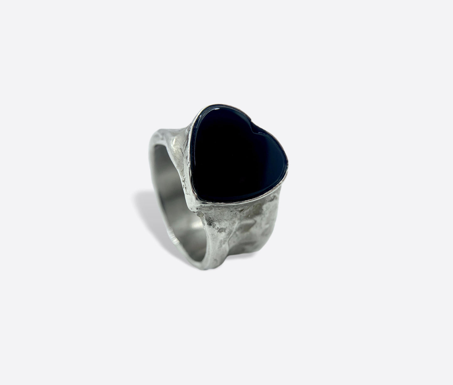 Anello artigianale in Argento con Cuore in Onice.