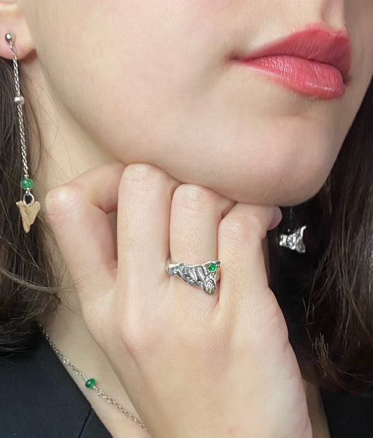 Anello artigianale Sicilia in argento e smeraldo